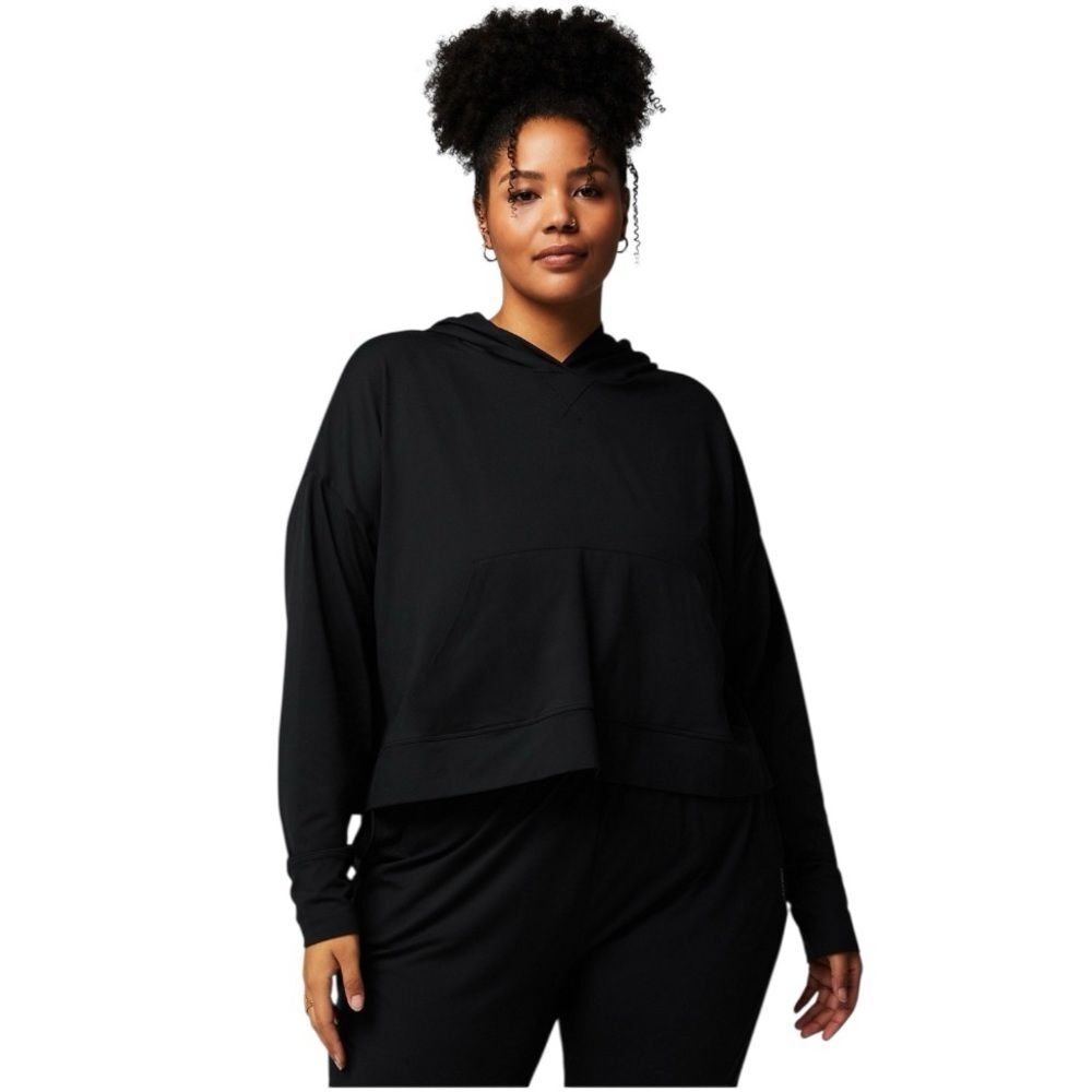 Fabletics Black Cloud Jersey Cropped Hoodie XXL 1X Buttery Soft Eco Casual